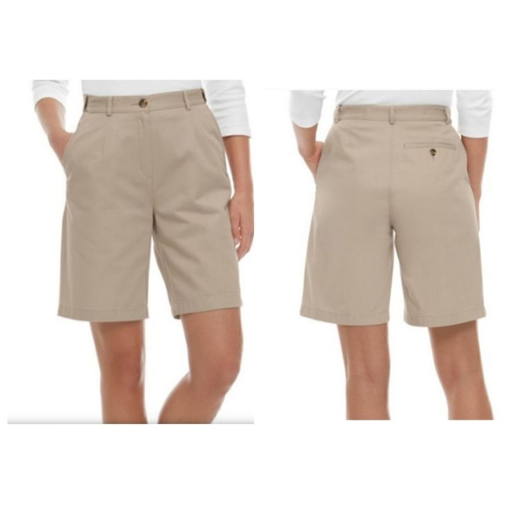 LL Bean Womens Khaki Bayside Shorts High Rise Size 10